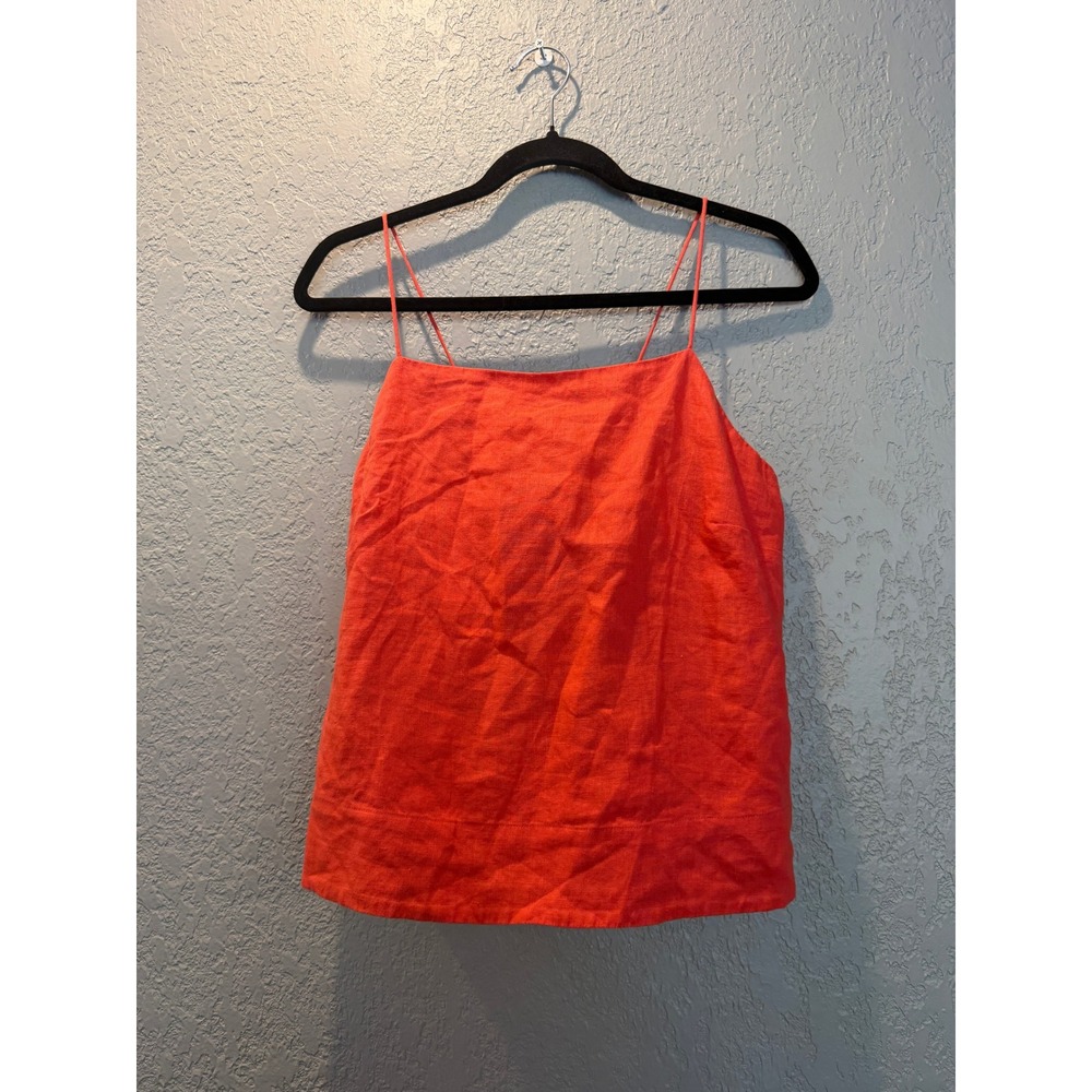 Banana Republic Red Linen Camisole Top Square Neck Lace Up Back M